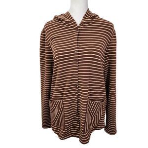 Isaac Mizrahi Brown Stripe Button-Up Hoodie Size Small Striped Preppy Hoodie